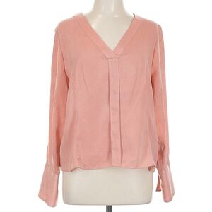 DKNY Pink Satin Silky Button Cuff V Neck Blouse XL
